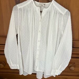 Mille Resort Travel Florian White Swiss Dot Button Front Blouse Oversized Sz S